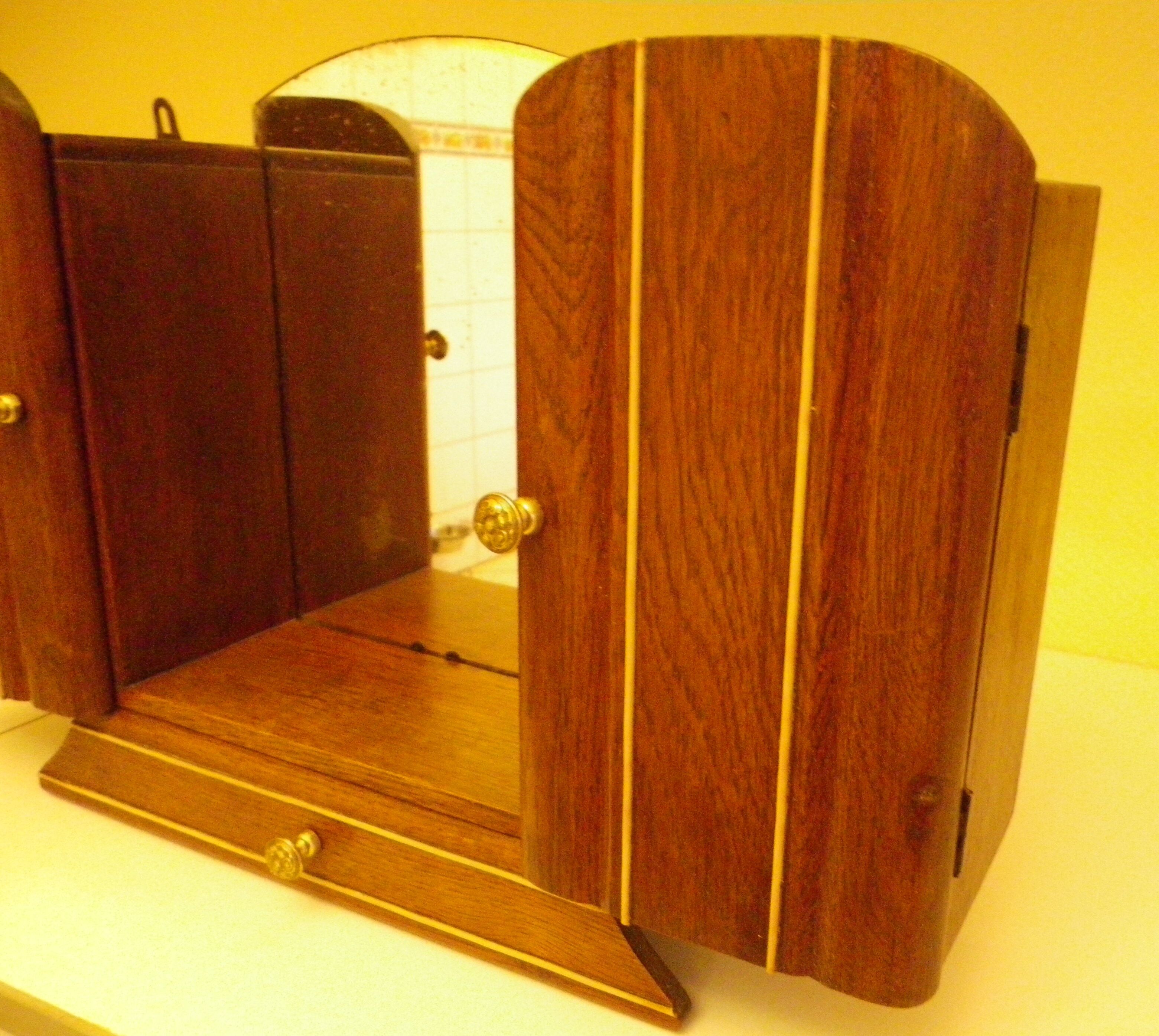 Art Deco extra furniture 1920/1940 to install or fix, wooden, central mirror, 2 doors, 1 drawer