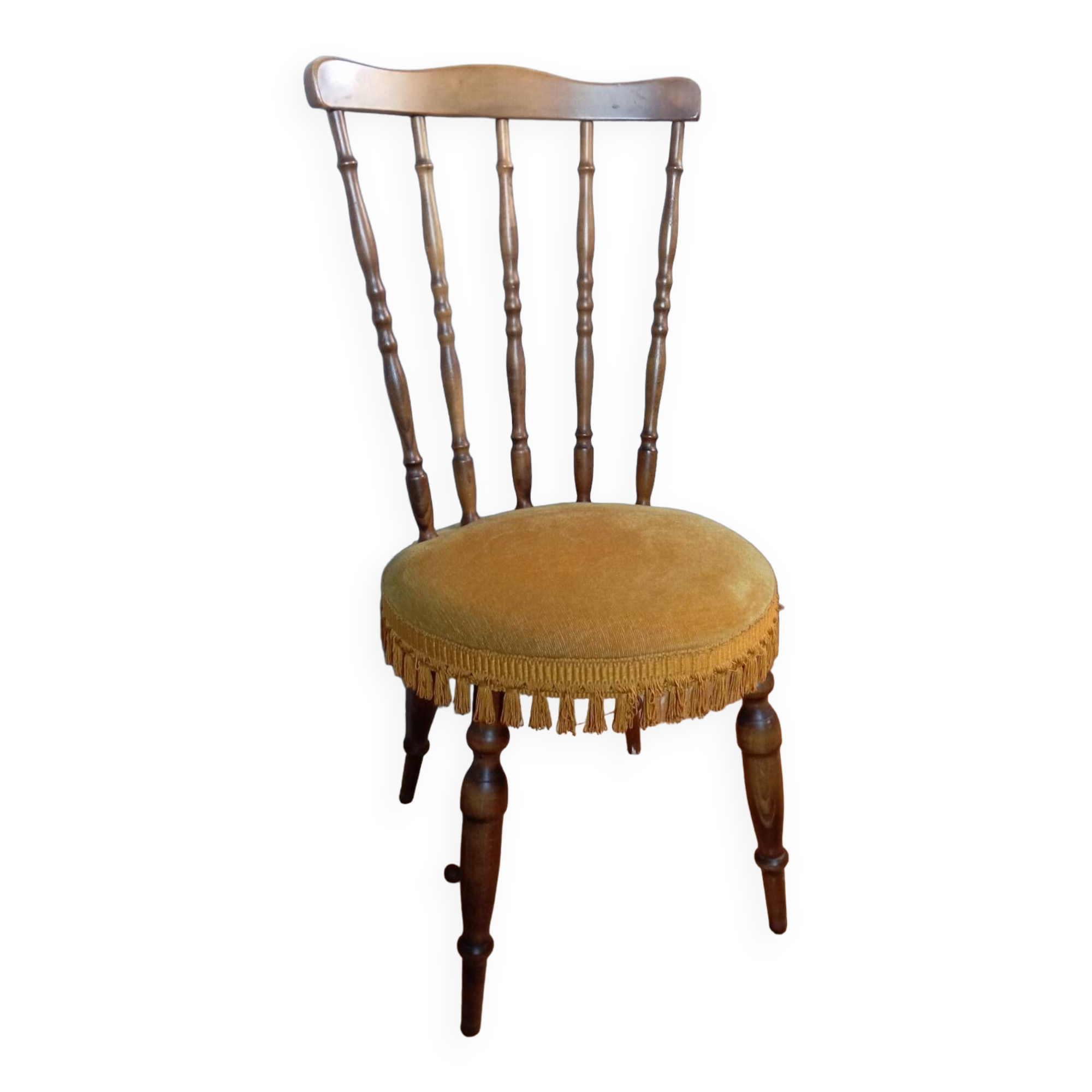 Vintage chair in turned wood and gold velvet, 1960