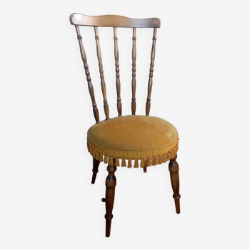 Chaise vintage en bois tourné et velours or, 1960