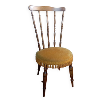Vintage chair in turned wood and gold velvet, 1960s