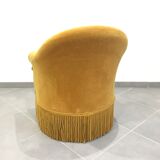 Pair of velvet fringed low chairs