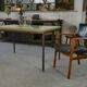 Saint-Gobain glass and black lacquered metal designer table, 1960s