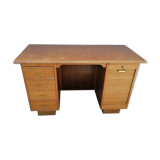 Old vintage wooden desk 1950 with curtain file cabinet and storage shelf