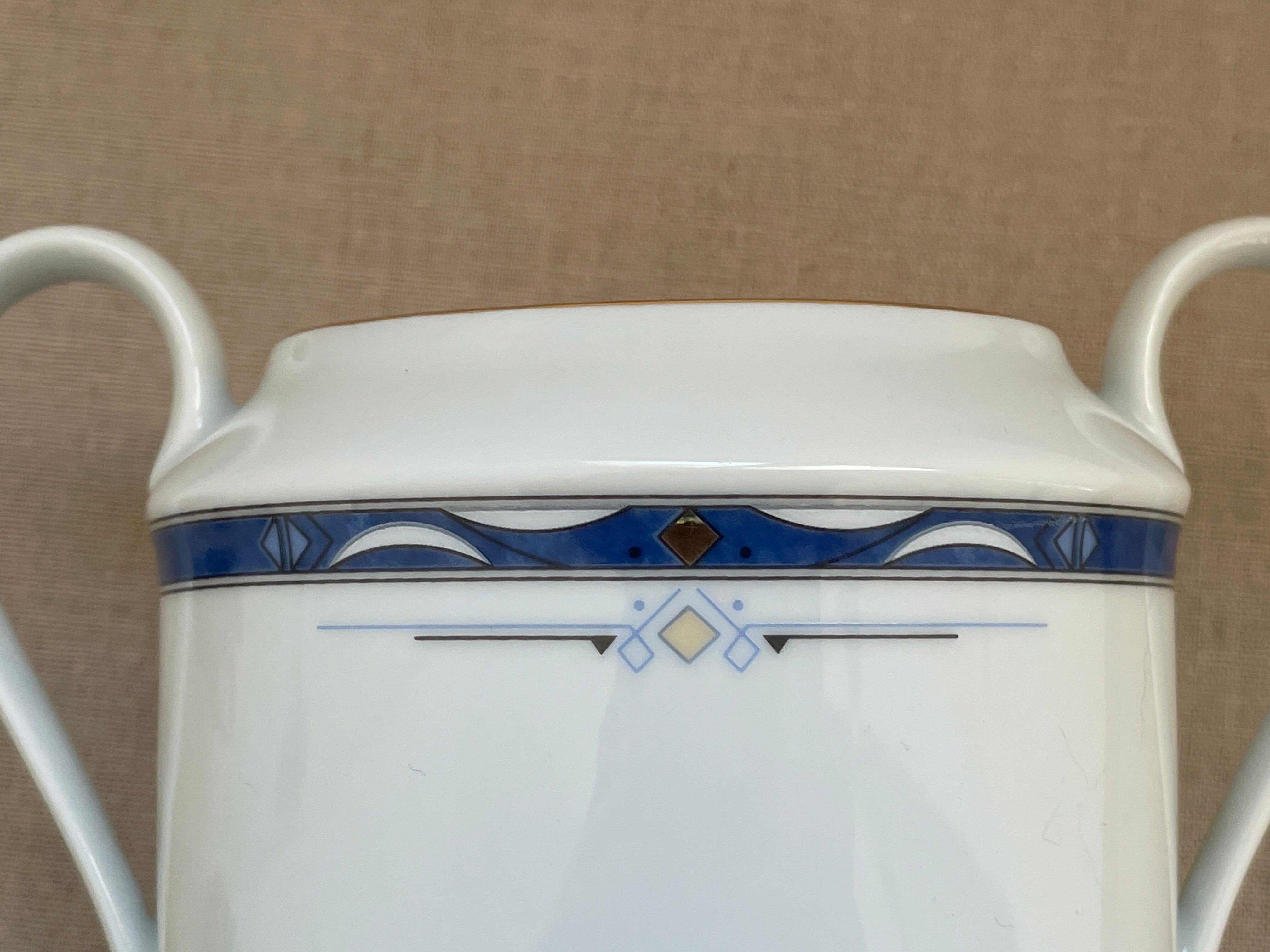 Vintage sugar bowl in cobalt blue and gold Limoges porcelain.