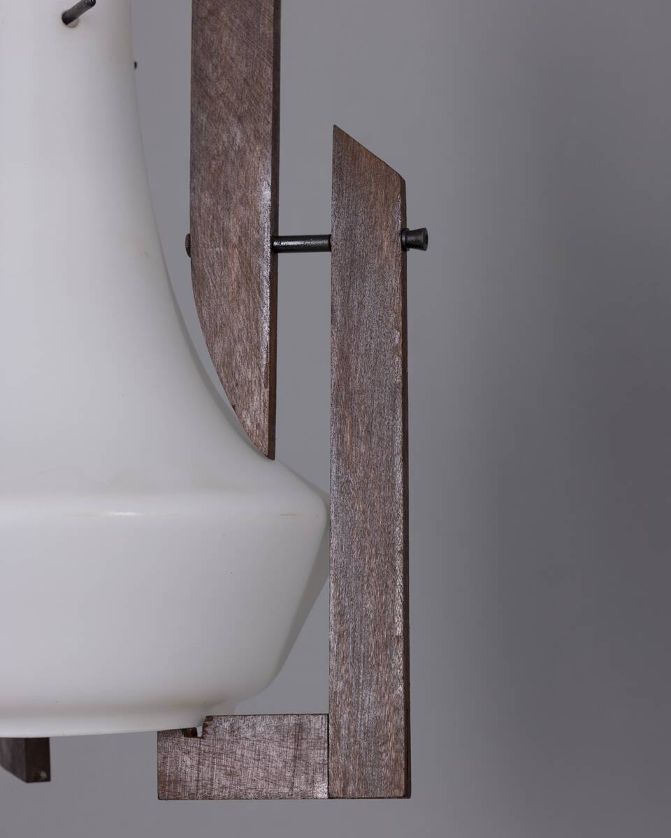 VINTAGE 1950S WOOD AND GLASS CHANDELIER DESIGNED BY ICO PARISI