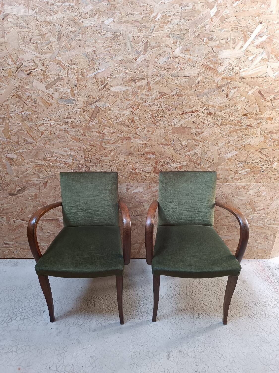 Paire de fauteuil club bridge velours vert