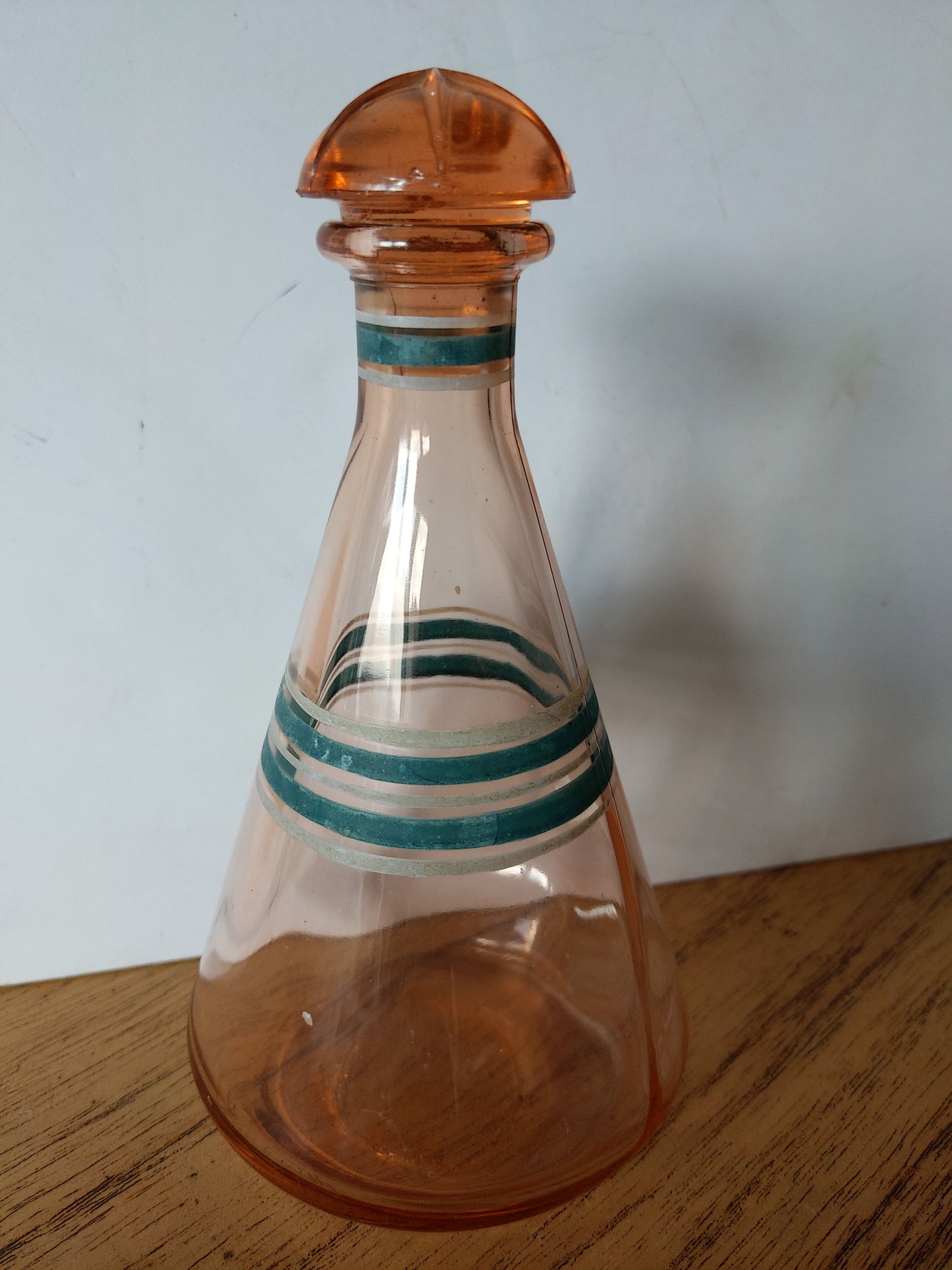 Vintage decanter hand-painted pink glass