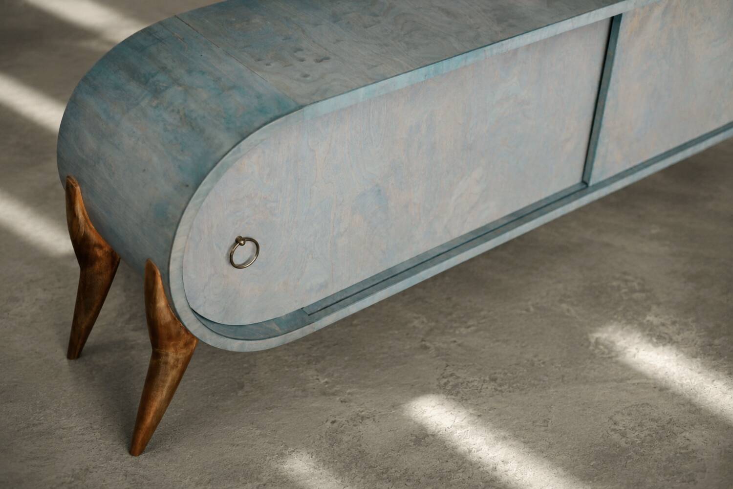 Mid-Century Modern Italian Turquoise Streamline Wood Sideboard, 1960s