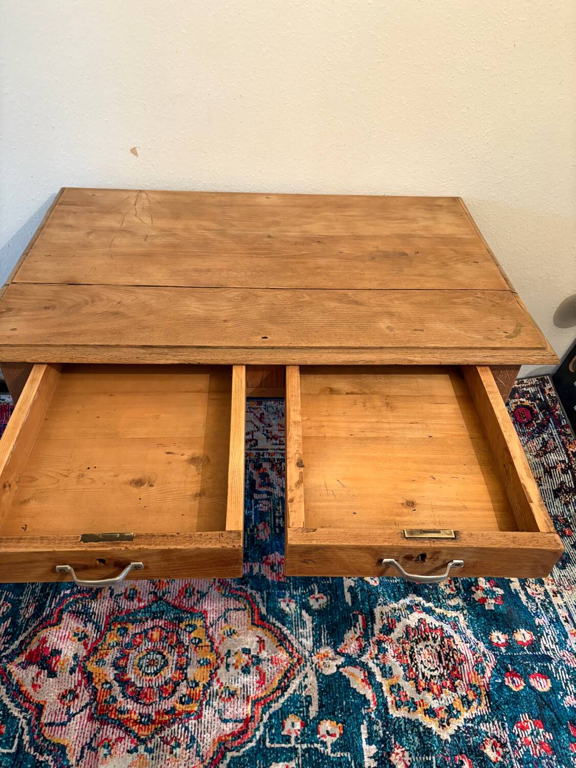 Raw wood farmhouse table