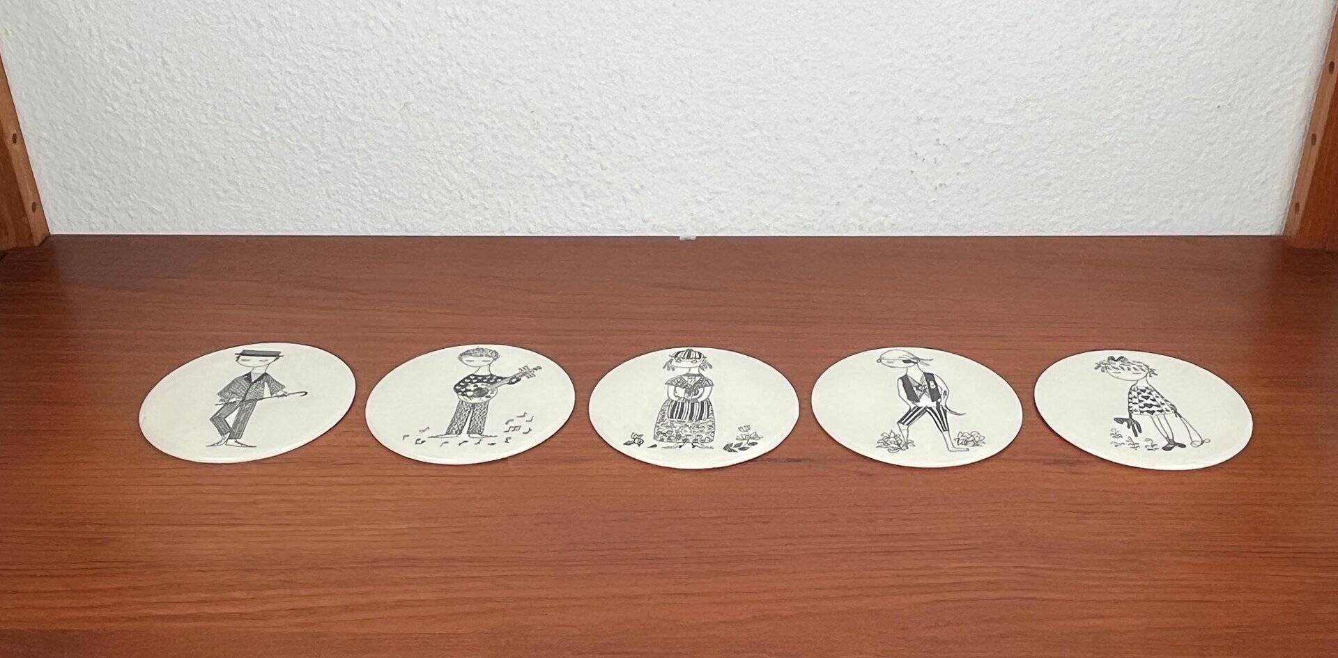 Mid-century ceramic coasters by Bjørn Wiinblad, 1960s, set of 5.