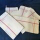 5 old tea towels, red monogram, vintage kitchen