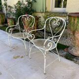 Pair of metal garden armchairs, 19th century