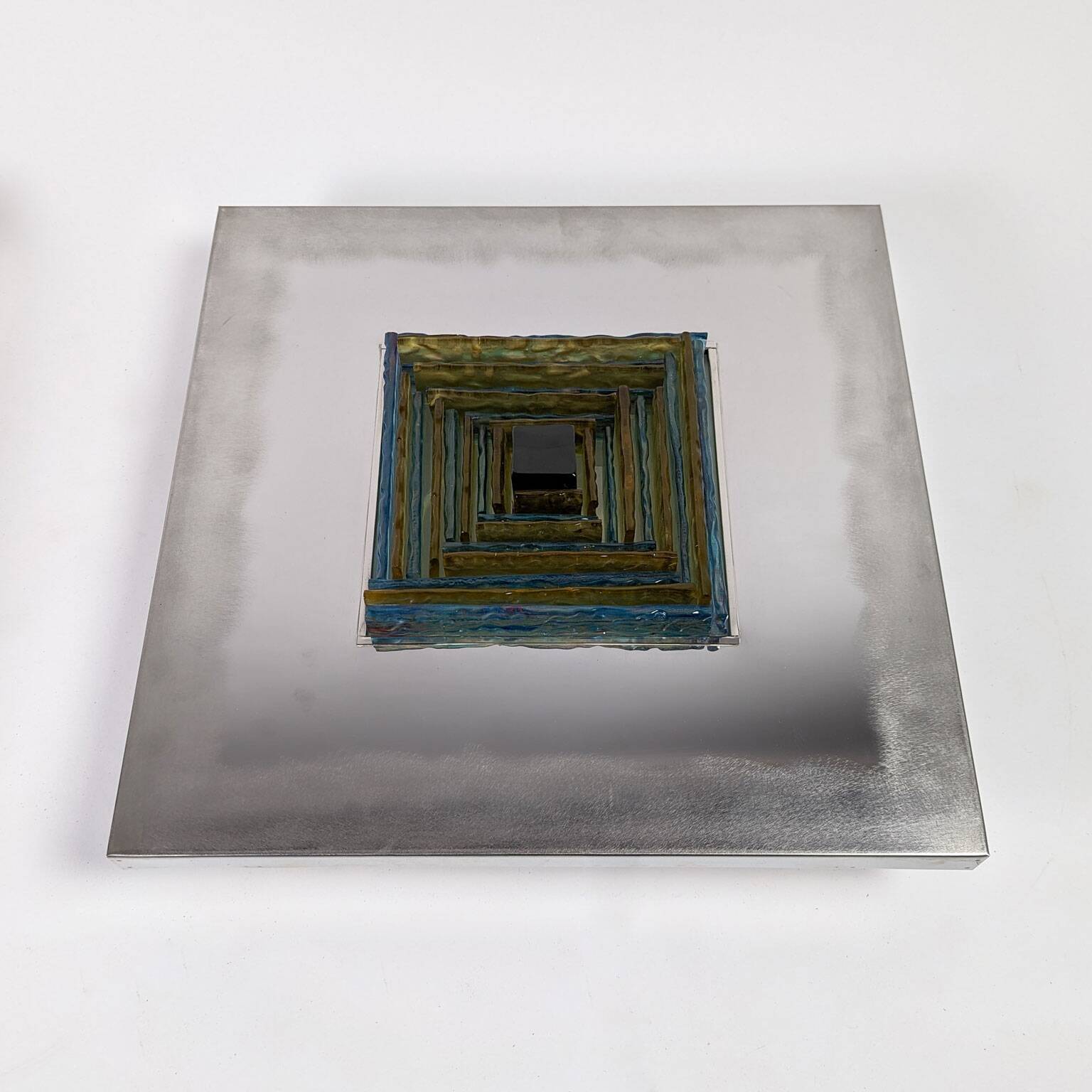 Pair of metal, resin and glass wall lights by Angelo Brotto, circa 1970