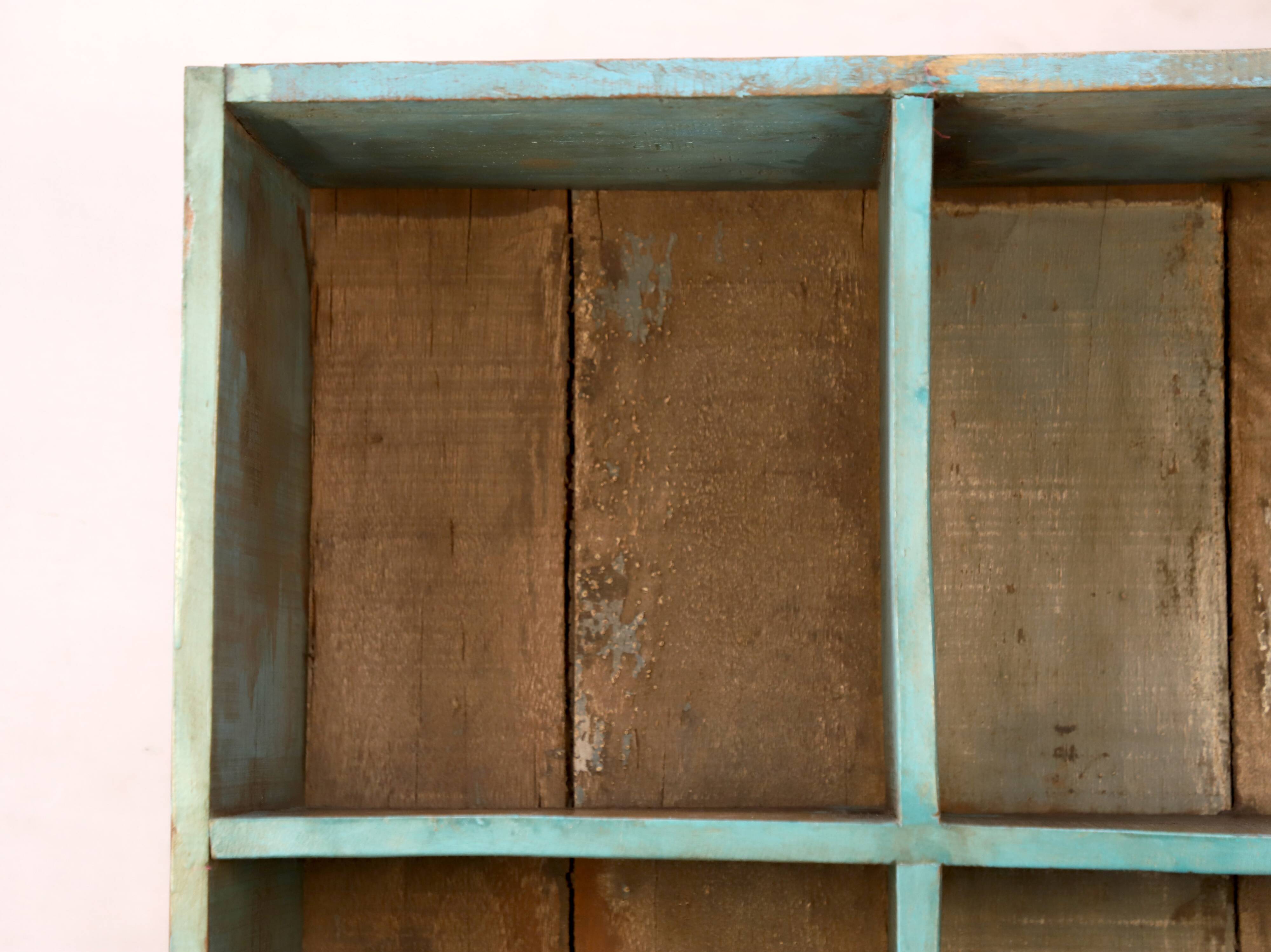 Bookcase 10 Burmese teak lockers with blue patina