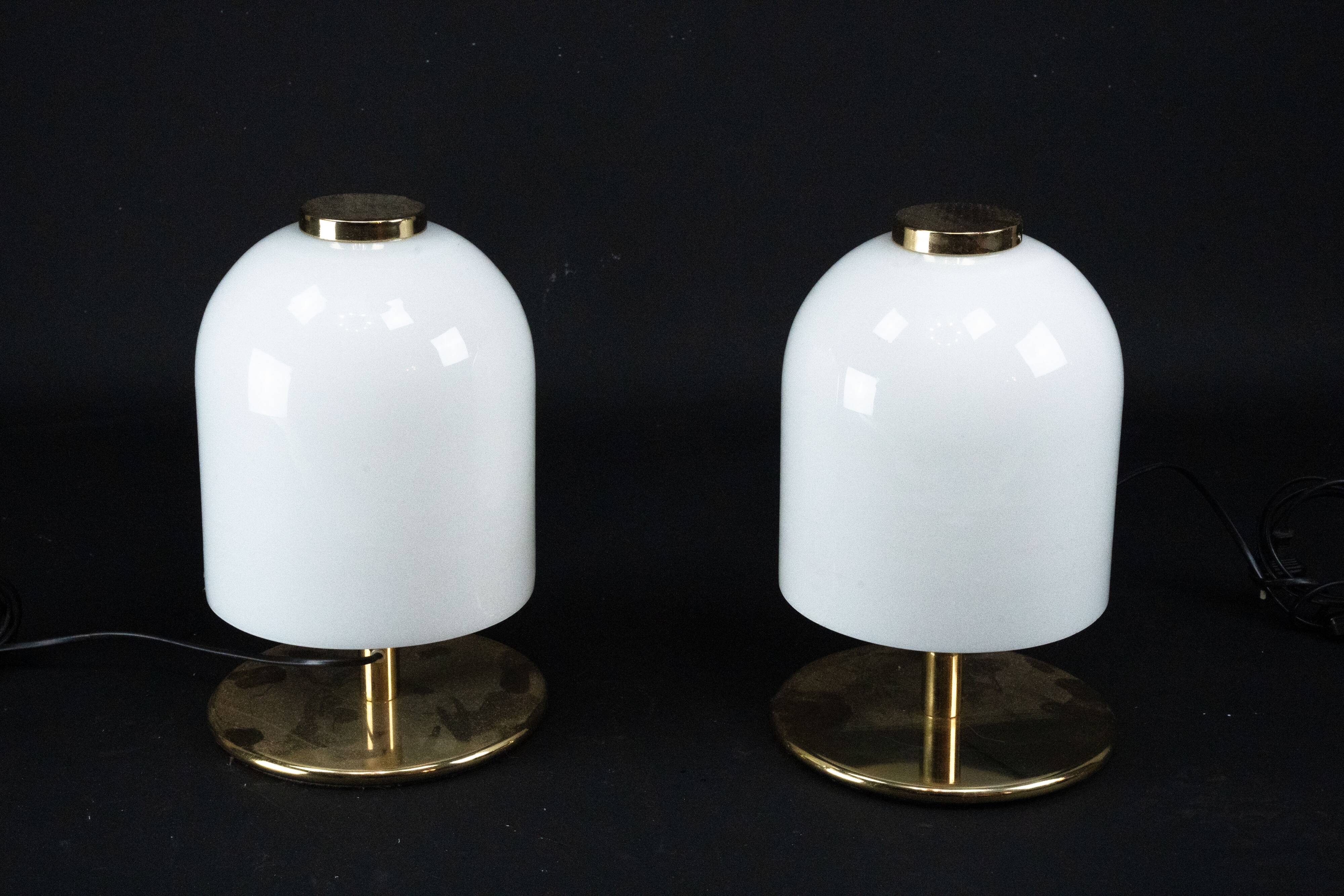 Pair of 1980s Italian Murano Lattimo Glass Mushroom Bedside Lamps