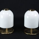 Pair of 1980s Italian Murano Lattimo Glass Mushroom Bedside Lamps