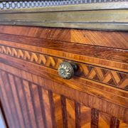Louis XVI music cabinet, marquetry, brass gallery, marble top