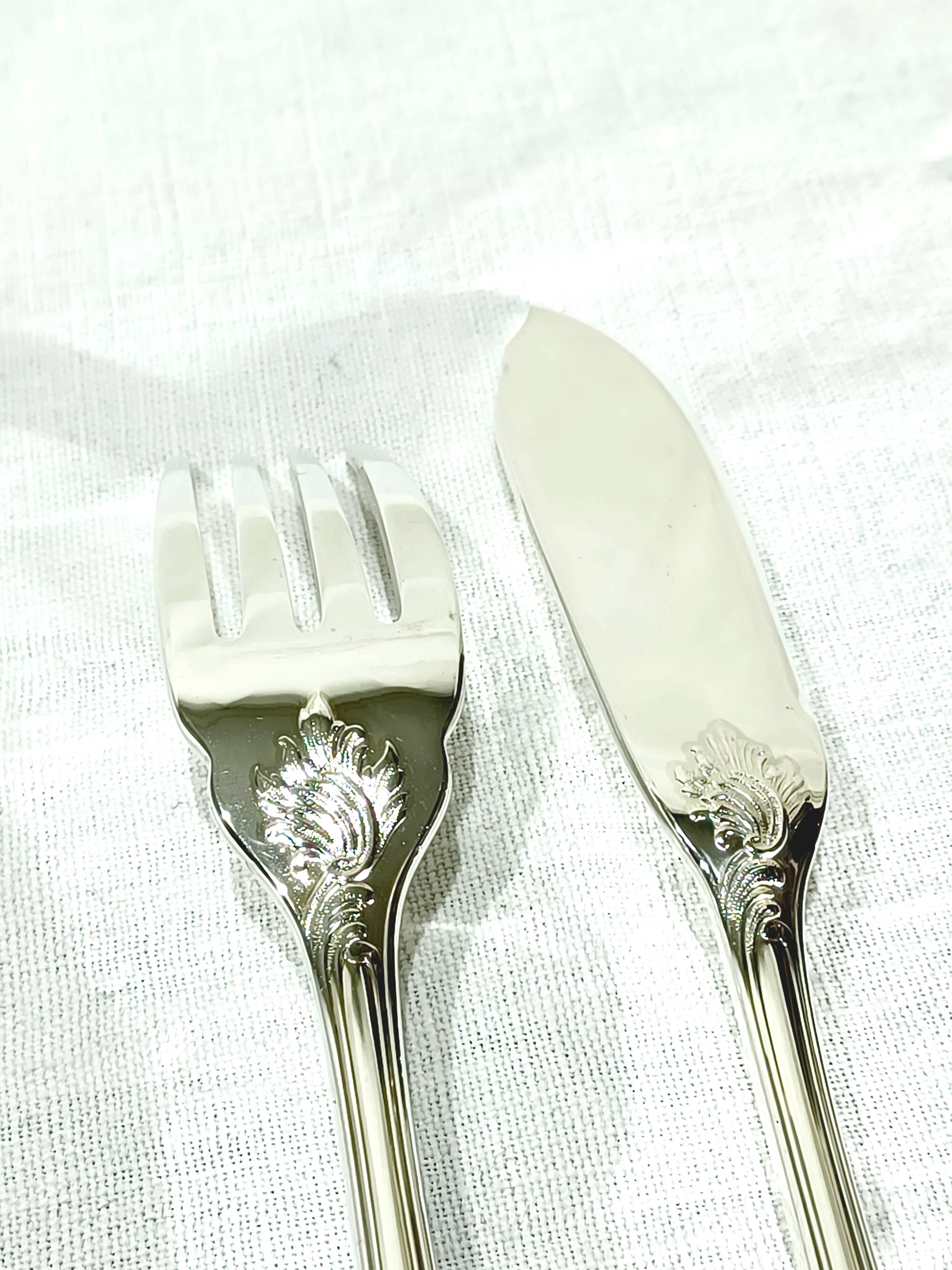 Christofle – 12-piece silver-plated fish cutlery set, Marly model