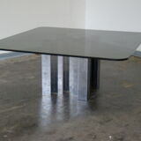 Table basse en verre fumé et chrome 1970