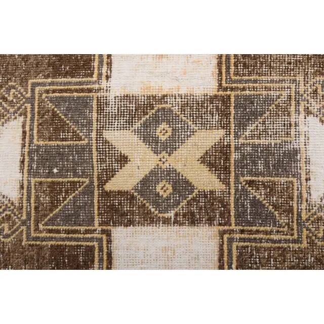 1970s Vintage Turkish Hand-Knotted Wool Cotton Beige Runner Rug 90x391