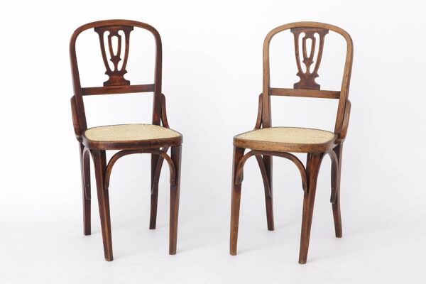 Ensemble de 2 chaises de salle à manger vintage en bois courbé   Autriche, années 1930-1950   Bois de hêtre