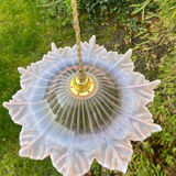 Vintage flower pendant lamp in pink glass