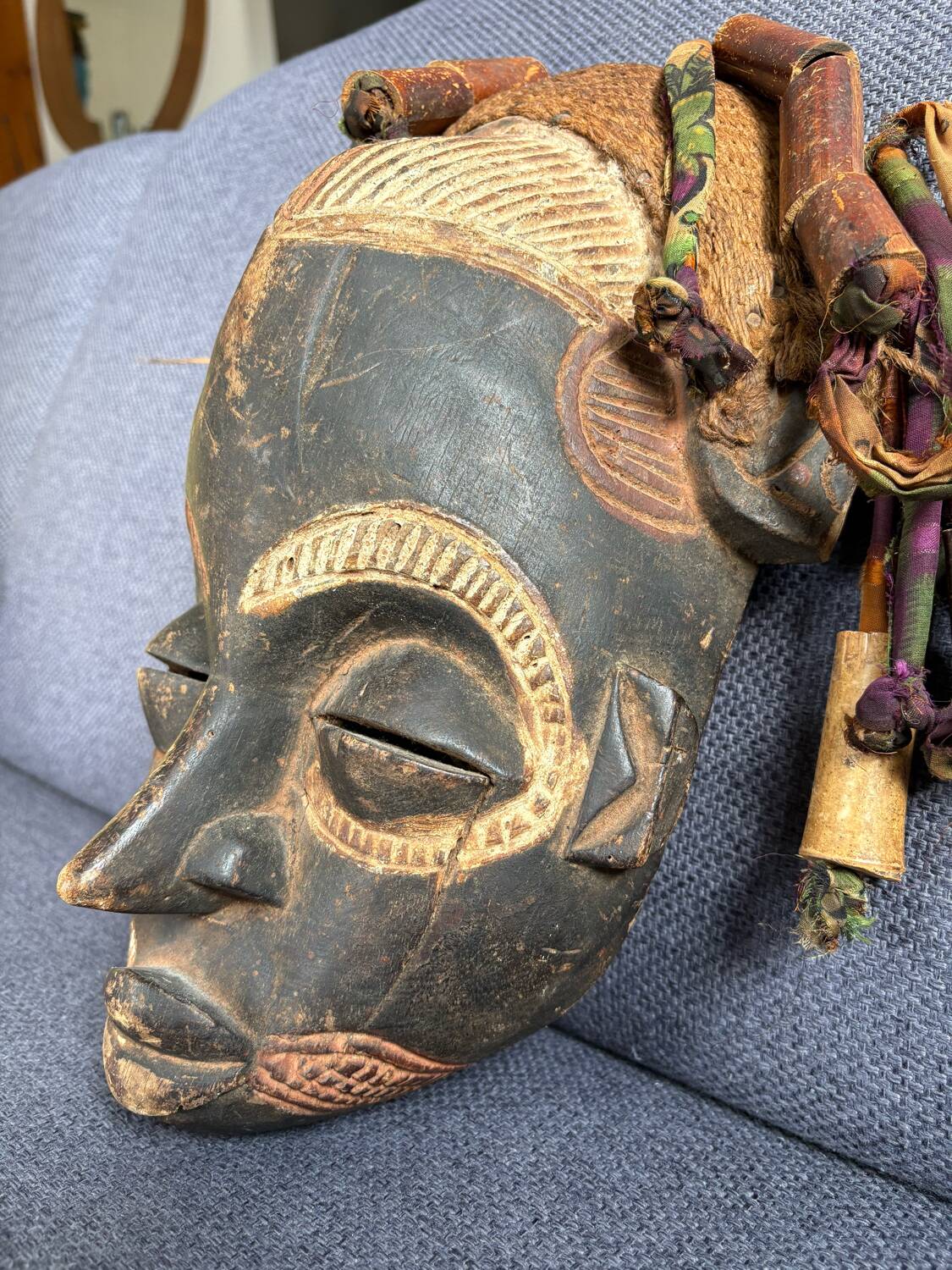 Chokwe African Mask "Mwana Pwo" - Vintage 1970 - 35cm