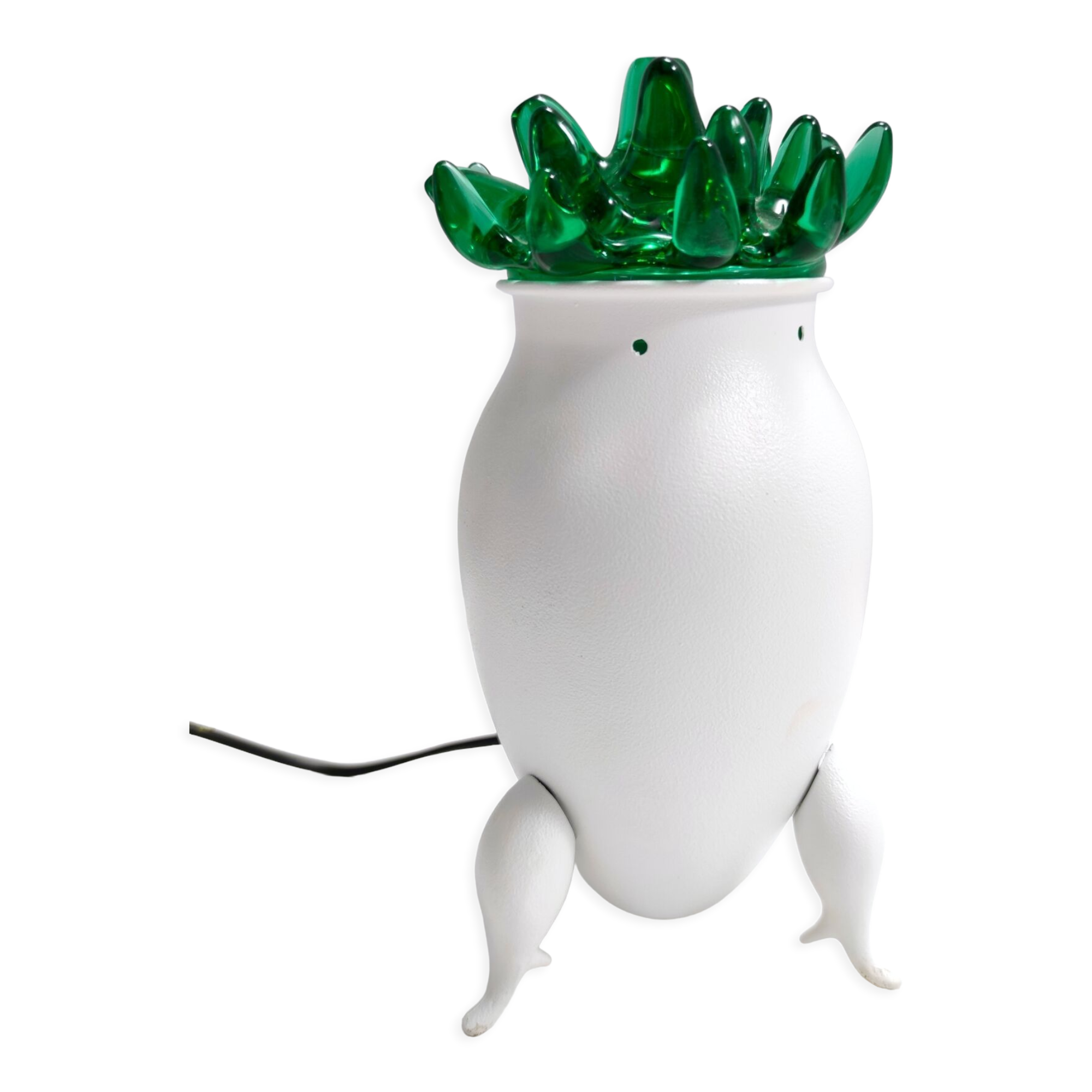 Postmodern Green Murano Glass and White Aluminum Table Lamp, Italy