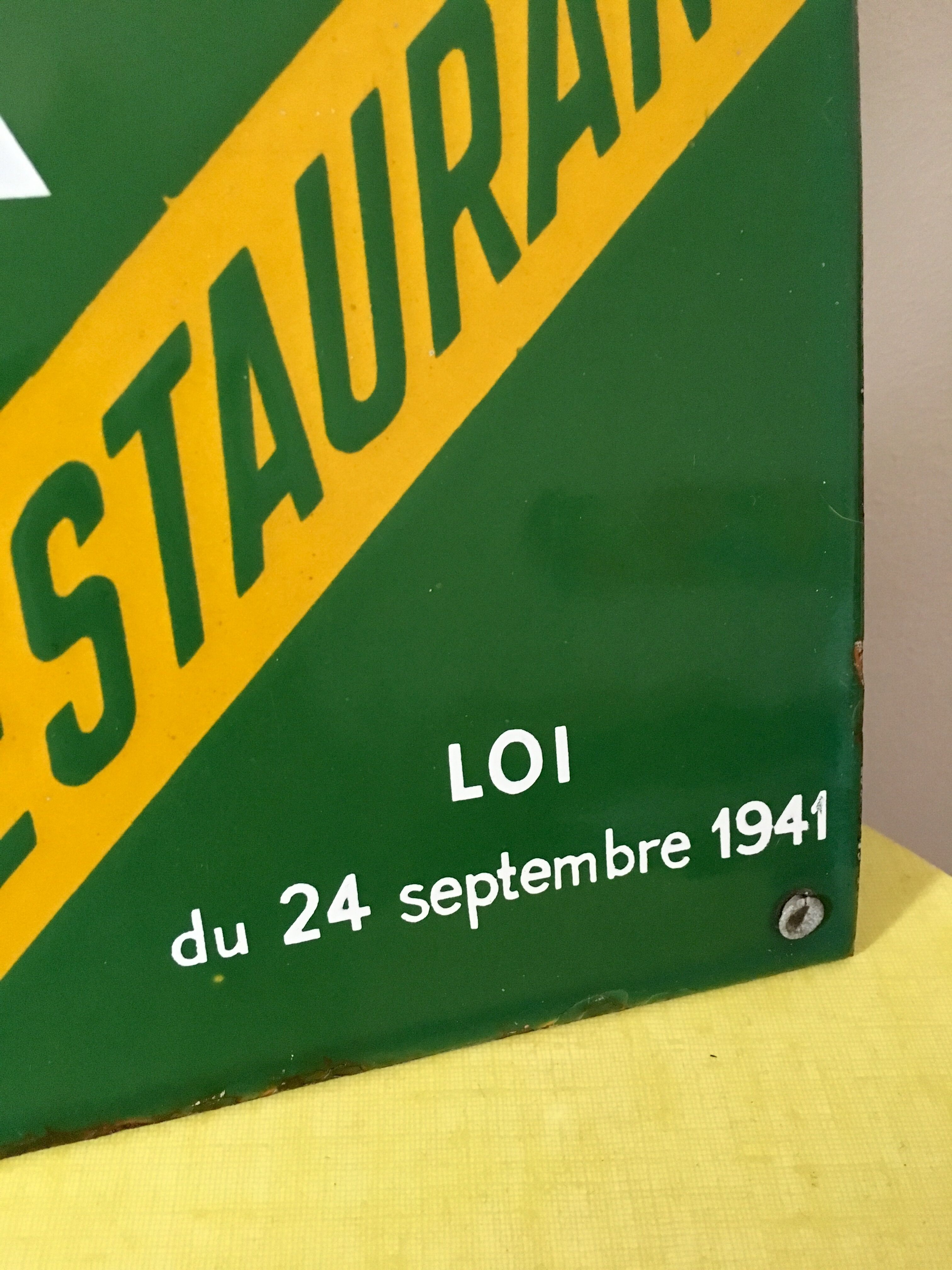 Enamelled plate license restaurant law of 1941