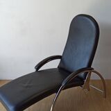 Chromed leather armchair, chaise longue from the 1970s.