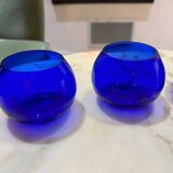 Ensemble de 3 Bougeoirs en verre bleu