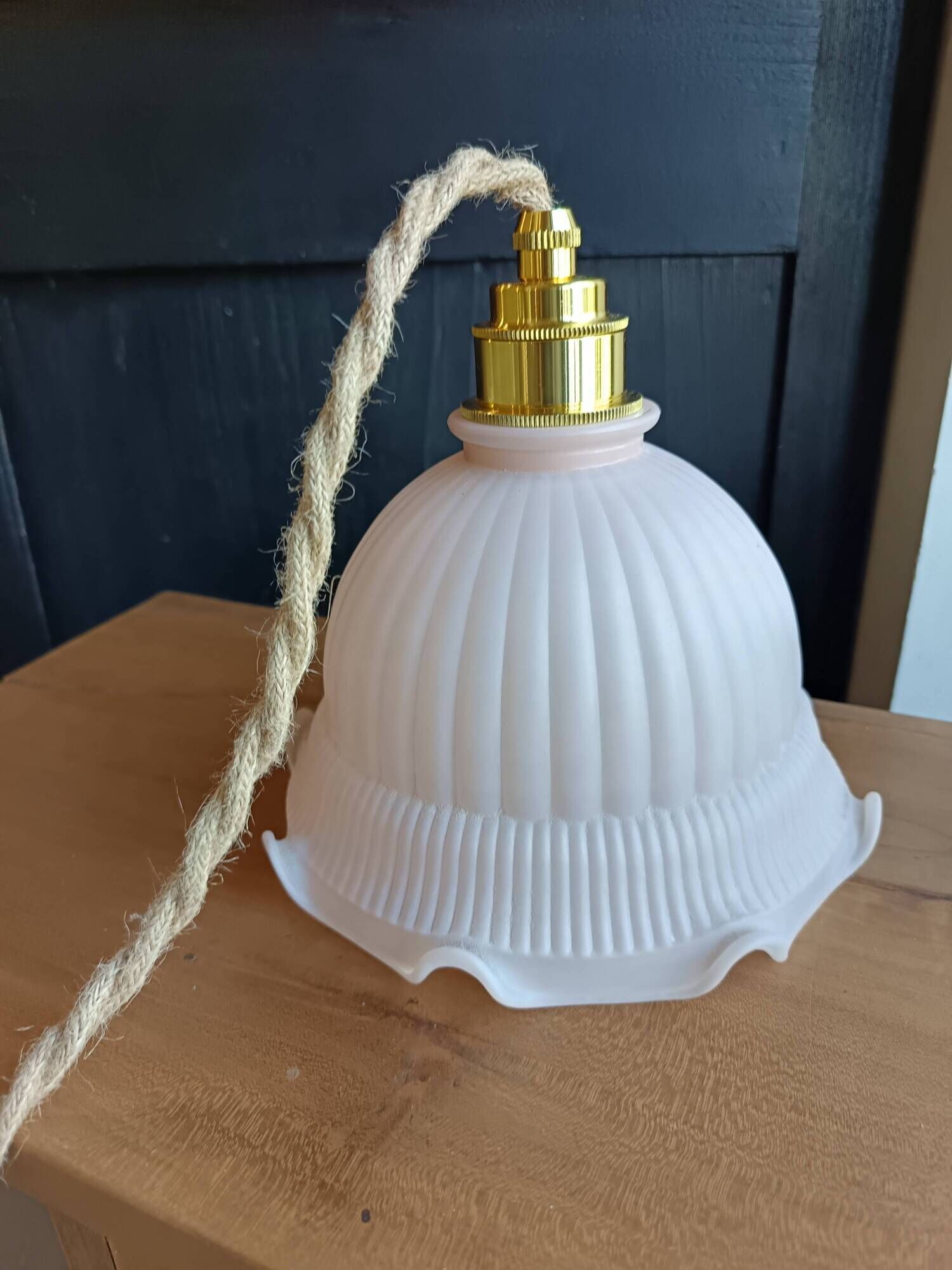 Pale pink vintage glass lamp, gold socket