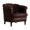 Fauteuil club en cuir de mouton vintage