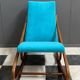 Ton, Thonet arm less rocking chair in blue velvet upholstery