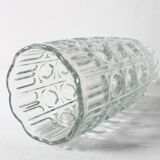 Vintage Solid Heavy Clear Hand Pressed Glass Flower Vase / Italy / 1960s