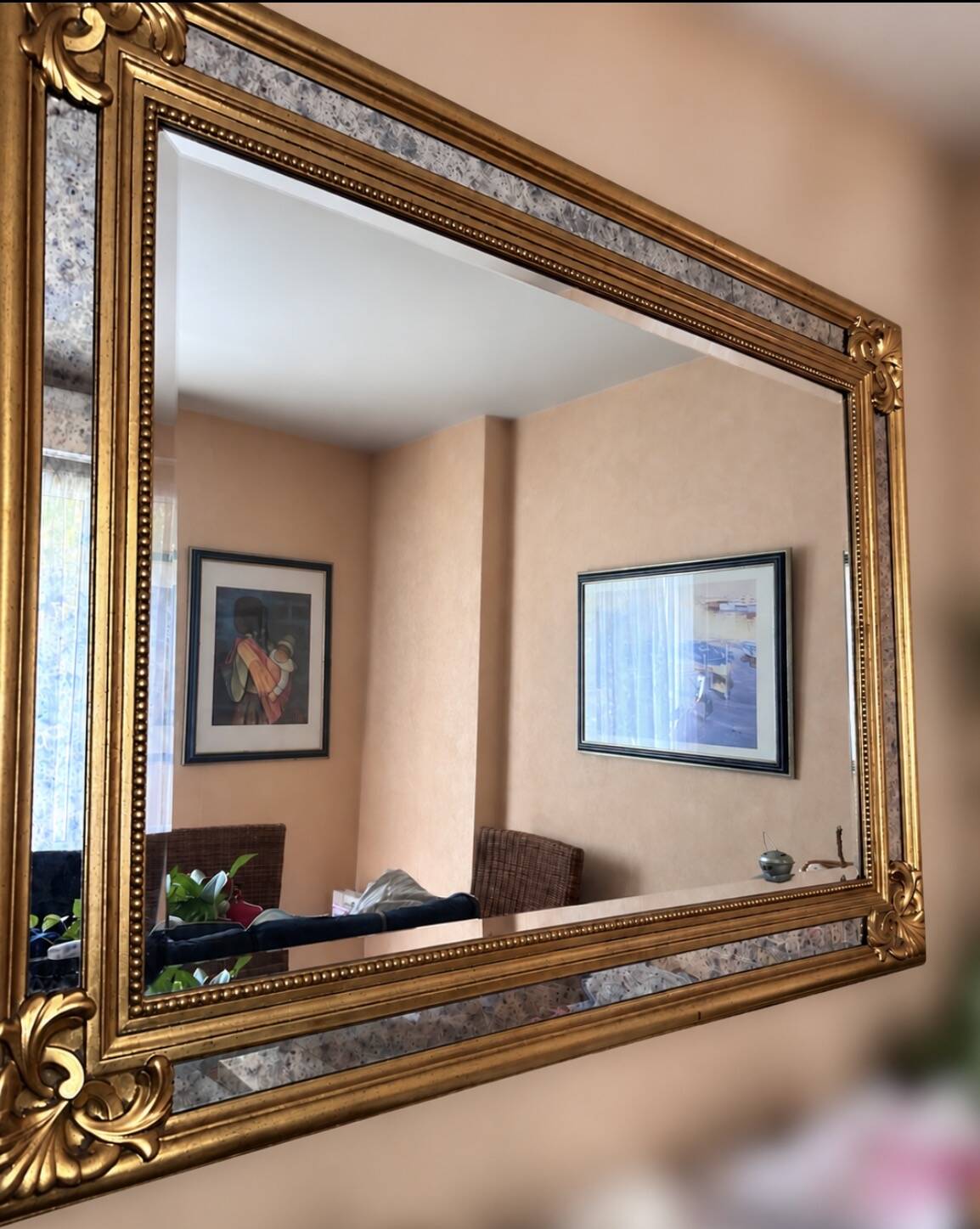 Exceptional large mirror with parcloses by Deknudt – Hollywood Regency style (198