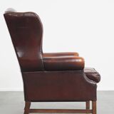Dark English-Style Sheepskin Wingback Chair