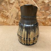 Antique Barrel Shaped Pitcher Glazed Stoneware Beige & Blue Vintage Service