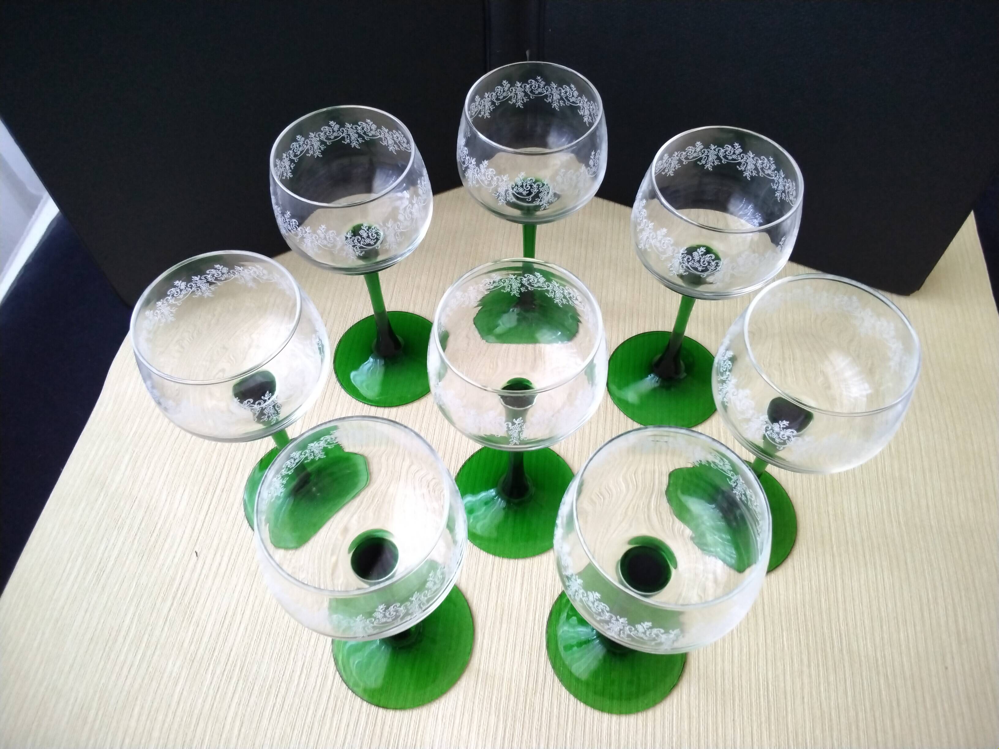 8 Alsace white wine glasses Luminarc screen-printed decor
