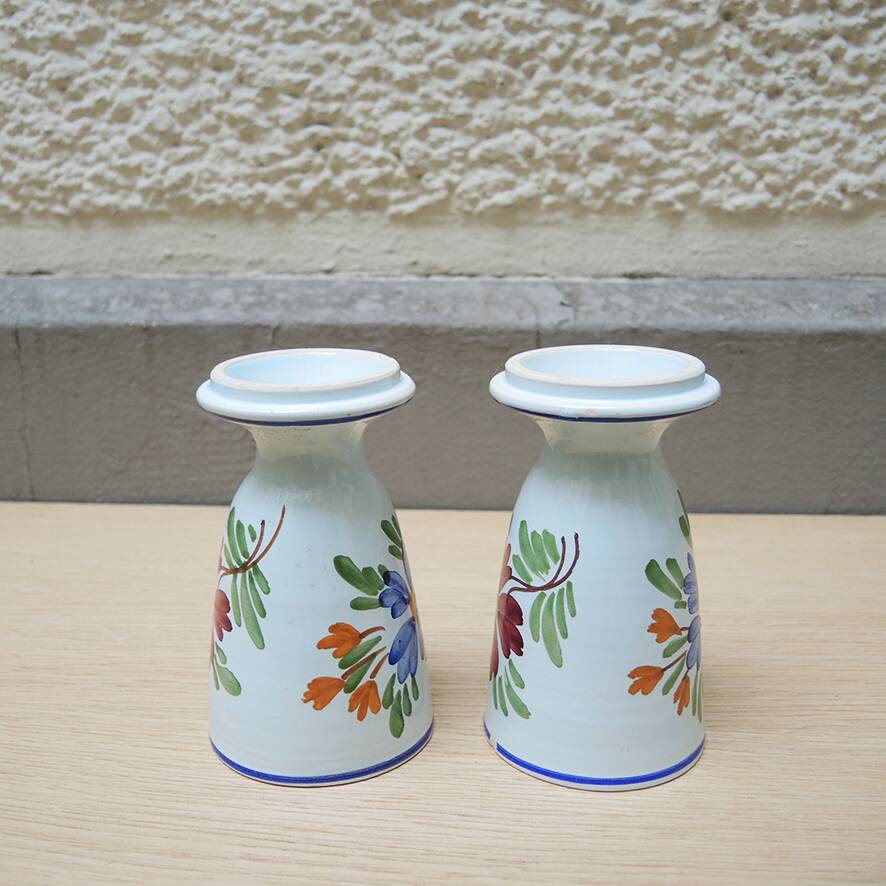 2 antique earthenware mazagrans with hand-painted floral decoration