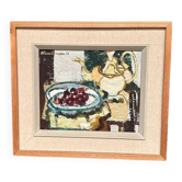 Huile sur panneau originale "Fruits et théière" par Hans Larsson – Encadrée