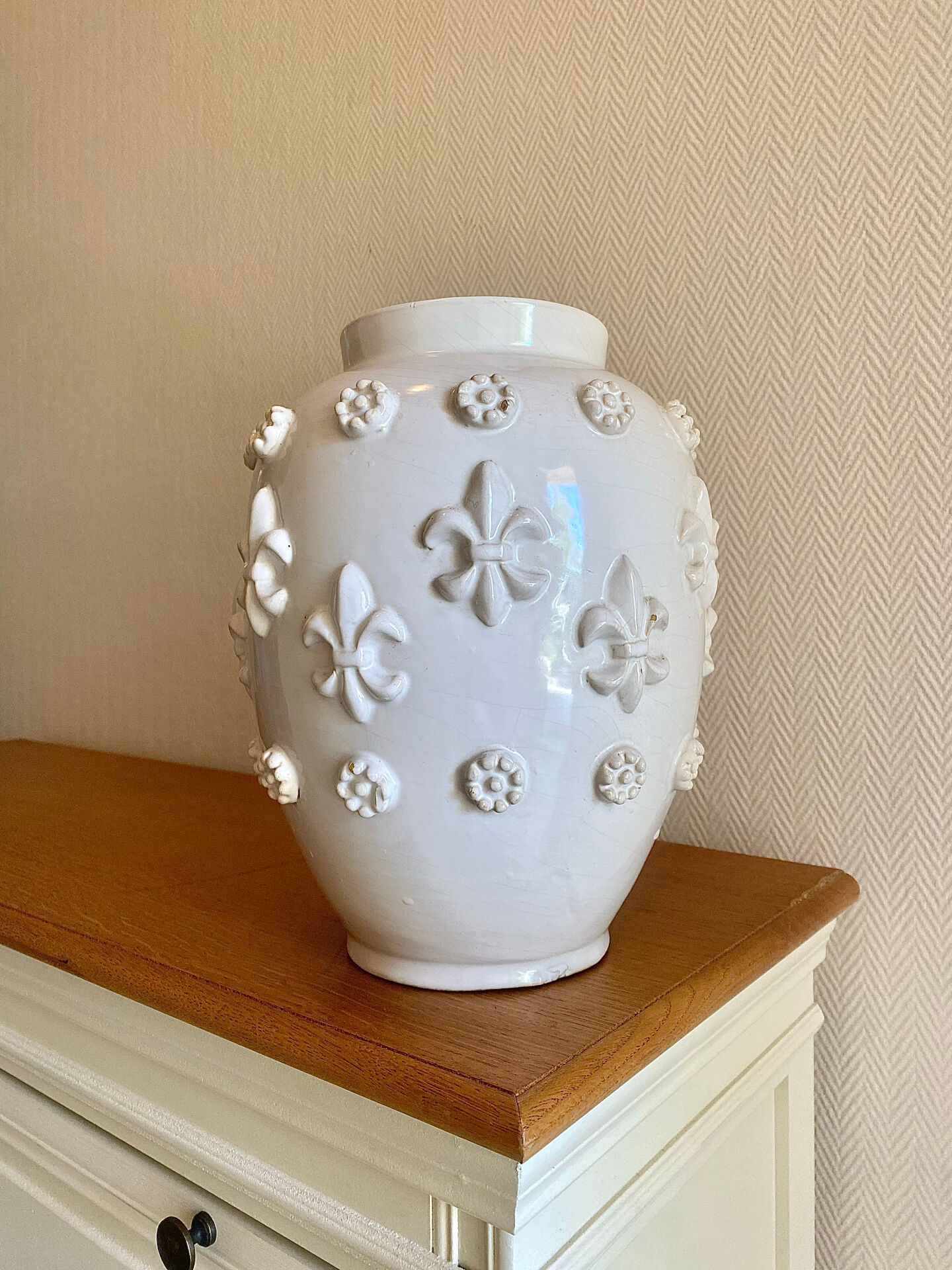 Large vase signed Emile Tessier with a lily flower design.