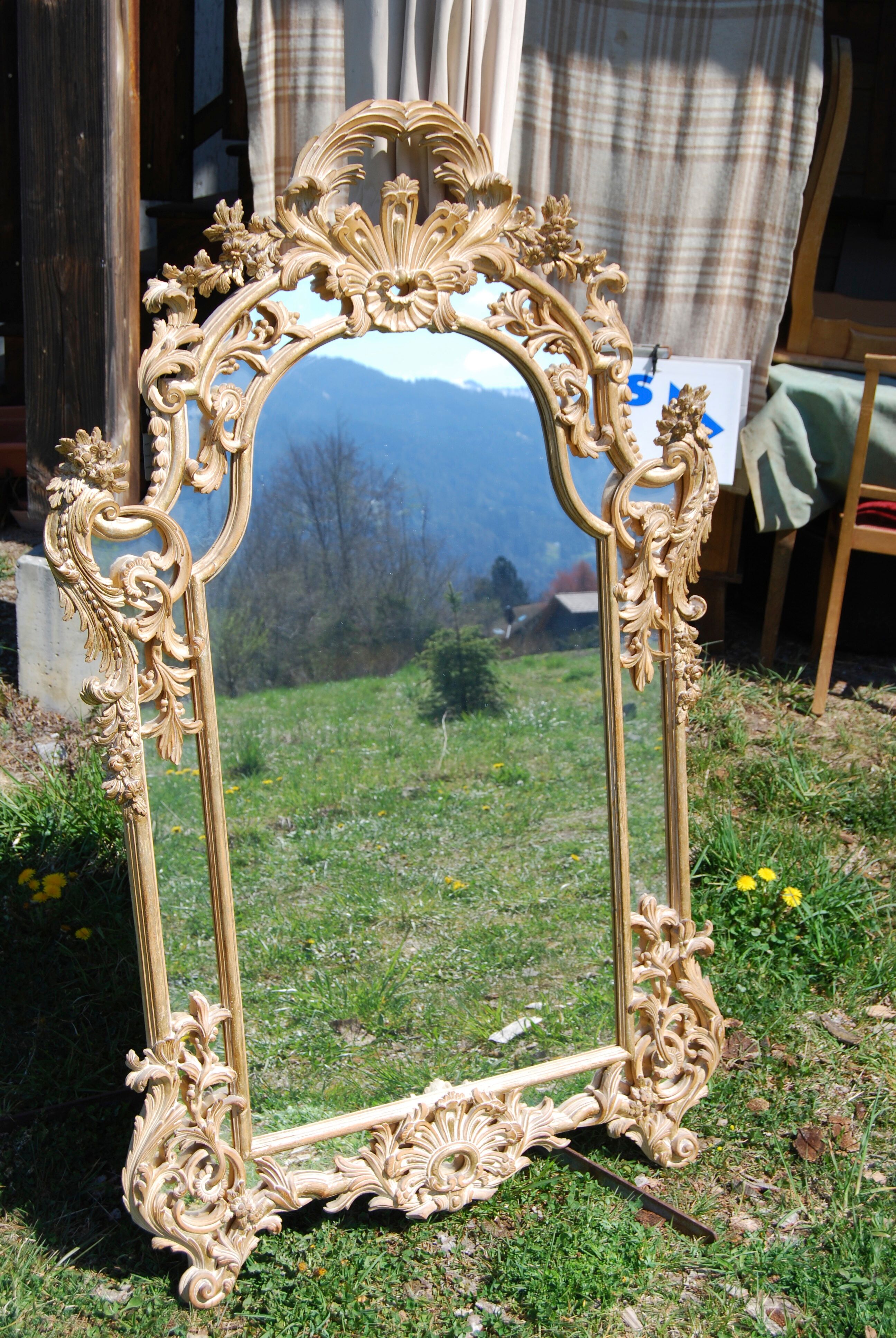 Baroque wooden wall mirror carved by Chelini  98x158cm
