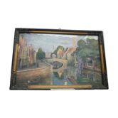 Tableau peint,vue de Bruges signé