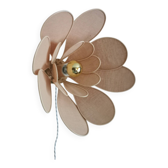 Flower wall light made of rattan and old pink linen petals