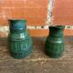 Pair of Vintage 70s Green Glazed Ceramic Barrel-Shaped Jugs