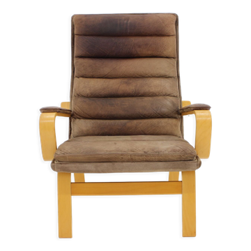 Fauteuil en cuir « Contino » d'Yngve Ekström des années 1970 Suède