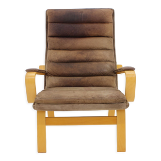 Fauteuil en cuir « Contino » d'Yngve Ekström des années 1970 Suède