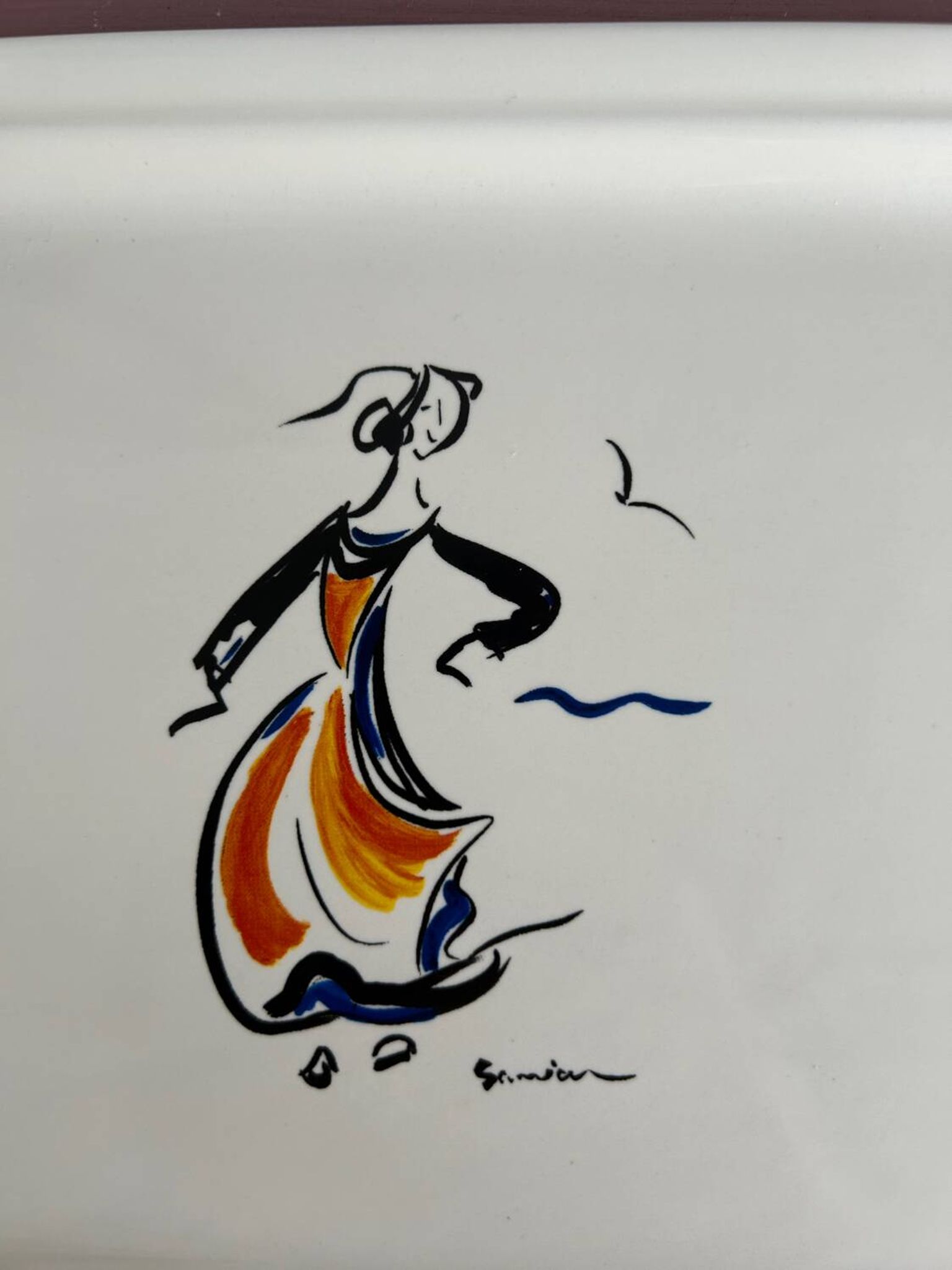 Plat à cake KG Lunéville - décor danseurs bretons