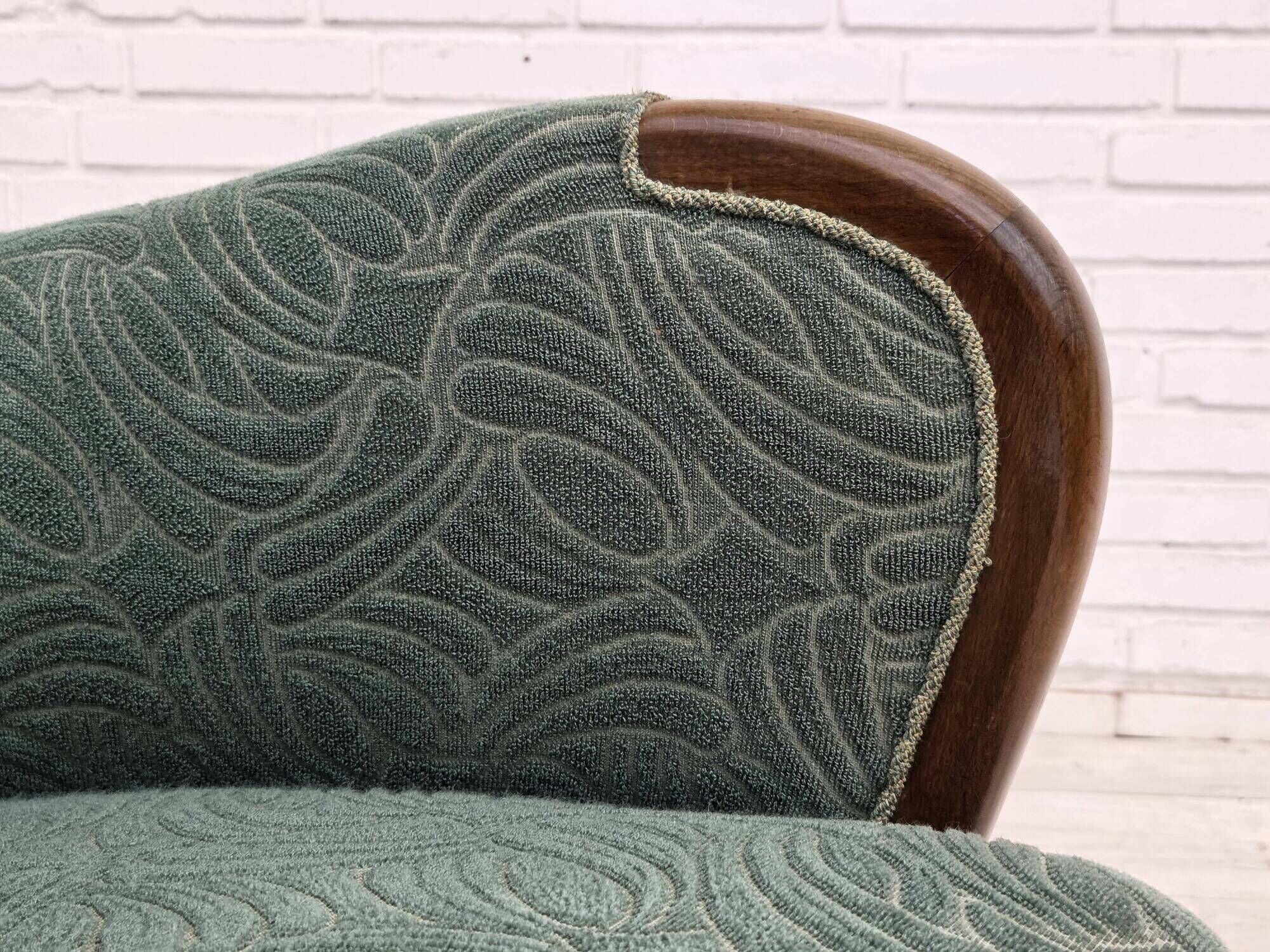 1960s, Danish armchair, green furniture velour, beech wood.